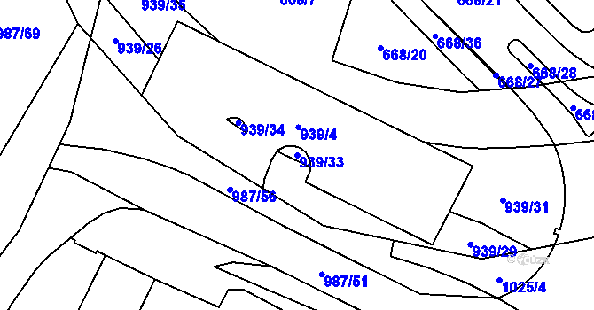 Parcela st. 939/33 v KÚ Hodolany, Katastrální mapa