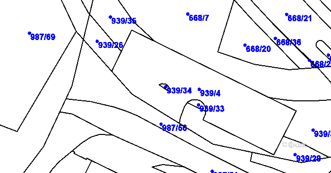 Parcela st. 939/34 v KÚ Hodolany, Katastrální mapa
