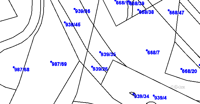 Parcela st. 939/35 v KÚ Hodolany, Katastrální mapa