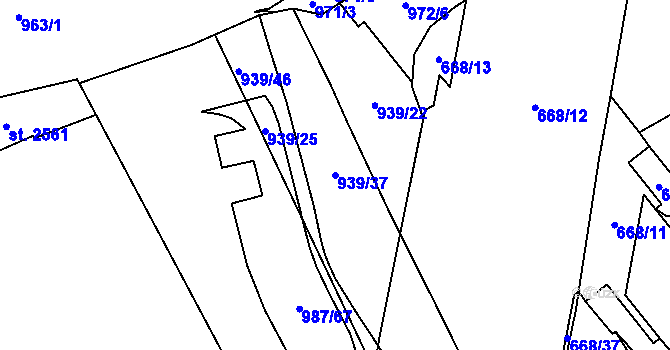 Parcela st. 939/37 v KÚ Hodolany, Katastrální mapa