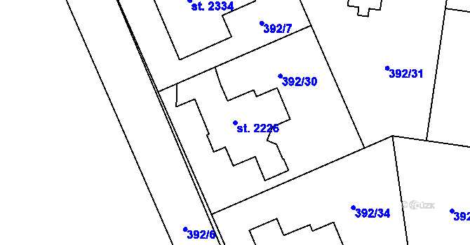 Parcela st. 2226 v KÚ Hodolany, Katastrální mapa