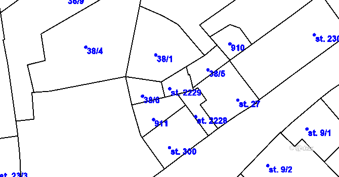 Parcela st. 2229 v KÚ Hodolany, Katastrální mapa