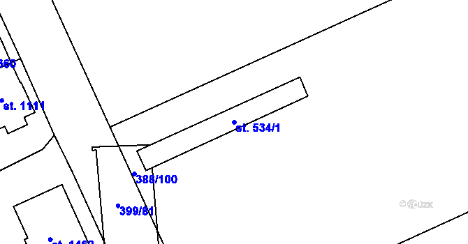 Parcela st. 534/1 v KÚ Hodolany, Katastrální mapa
