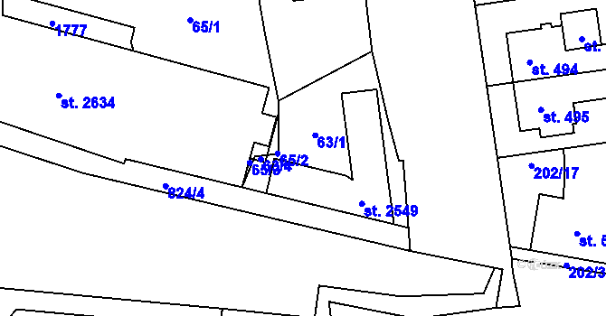Parcela st. 63/3 v KÚ Hodolany, Katastrální mapa