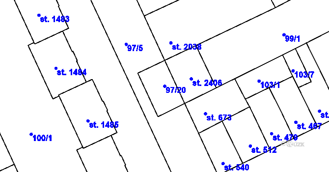 Parcela st. 97/20 v KÚ Hodolany, Katastrální mapa