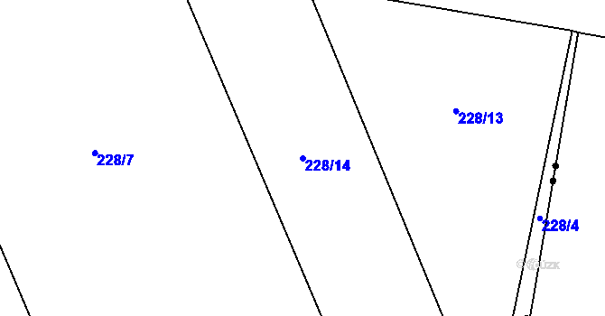 Parcela st. 228/14 v KÚ Hodolany, Katastrální mapa