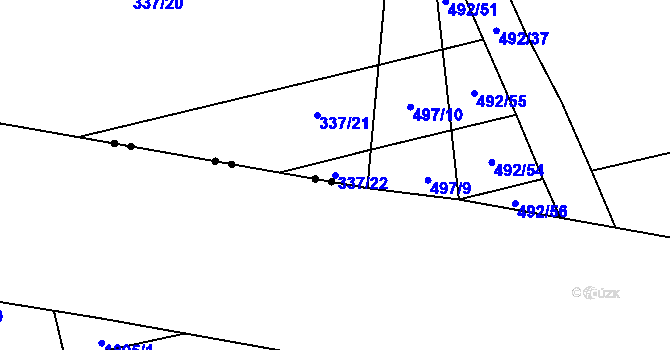 Parcela st. 337/22 v KÚ Hodolany, Katastrální mapa