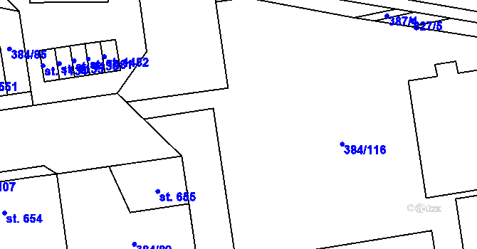 Parcela st. 384/138 v KÚ Hodolany, Katastrální mapa