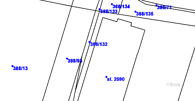 Parcela st. 388/98 v KÚ Hodolany, Katastrální mapa