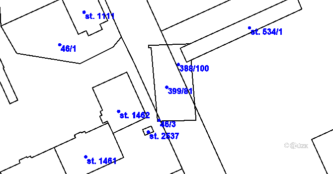 Parcela st. 399/81 v KÚ Hodolany, Katastrální mapa