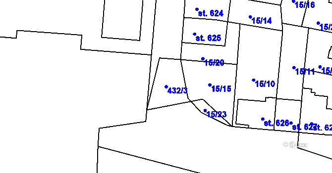 Parcela st. 432/3 v KÚ Hodolany, Katastrální mapa