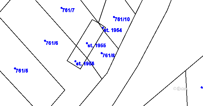 Parcela st. 761/8 v KÚ Hodolany, Katastrální mapa