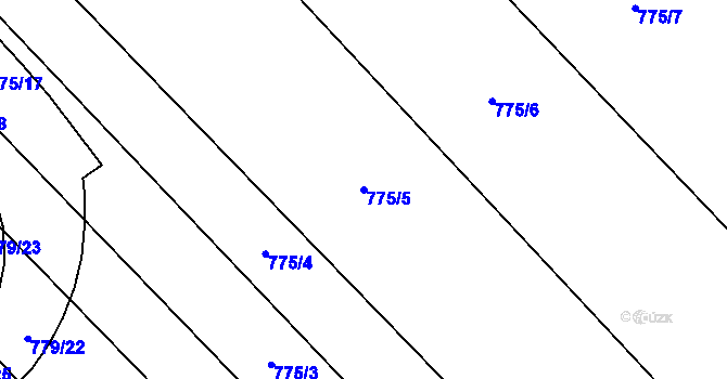 Parcela st. 775/5 v KÚ Hodolany, Katastrální mapa