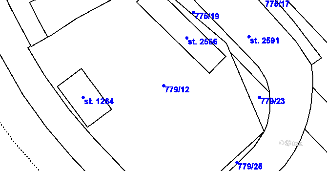 Parcela st. 779/12 v KÚ Hodolany, Katastrální mapa
