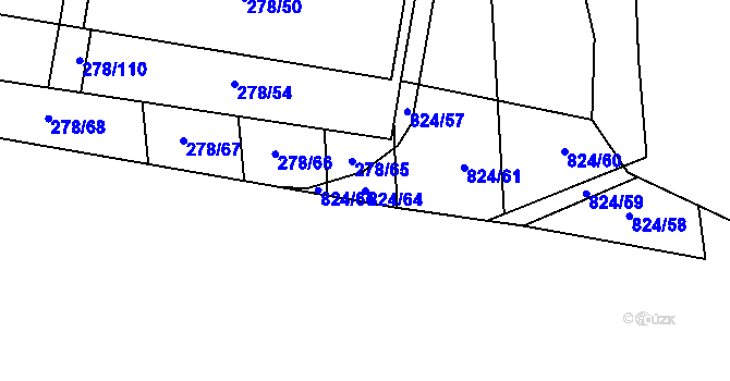 Parcela st. 824/64 v KÚ Hodolany, Katastrální mapa