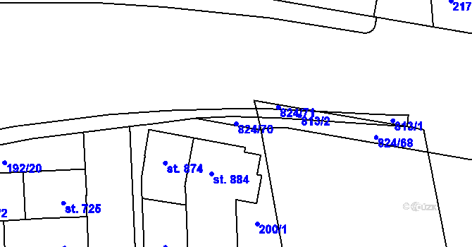 Parcela st. 824/70 v KÚ Hodolany, Katastrální mapa