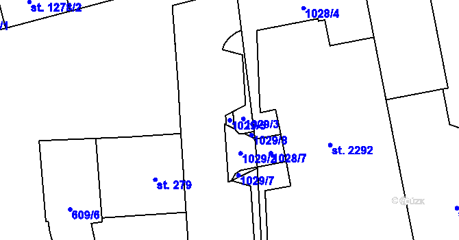 Parcela st. 1029/5 v KÚ Hodolany, Katastrální mapa