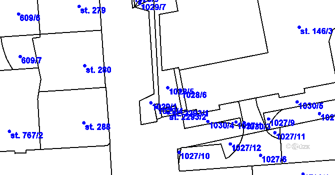Parcela st. 1028/5 v KÚ Hodolany, Katastrální mapa