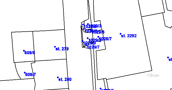 Parcela st. 1029/7 v KÚ Hodolany, Katastrální mapa