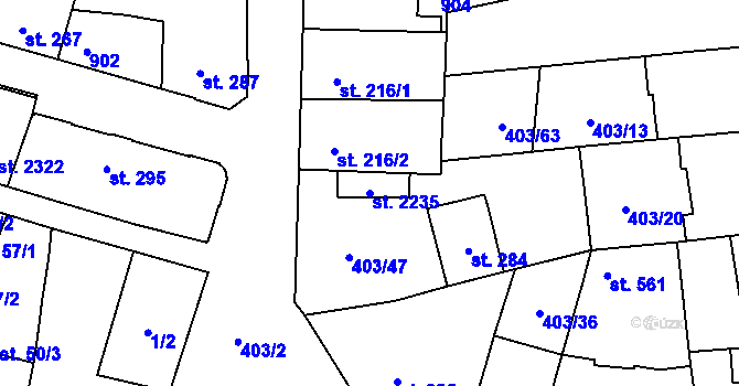 Parcela st. 2235 v KÚ Hodolany, Katastrální mapa