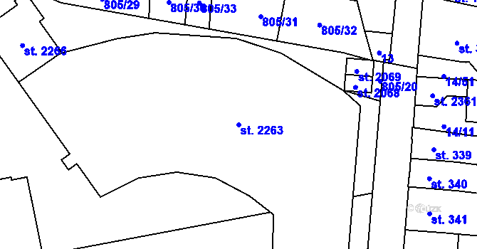Parcela st. 2263 v KÚ Hodolany, Katastrální mapa