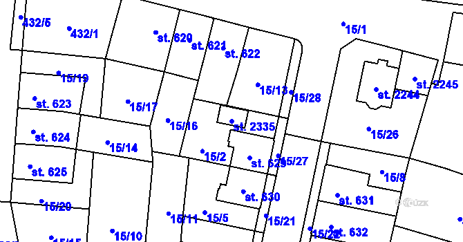 Parcela st. 2335 v KÚ Hodolany, Katastrální mapa