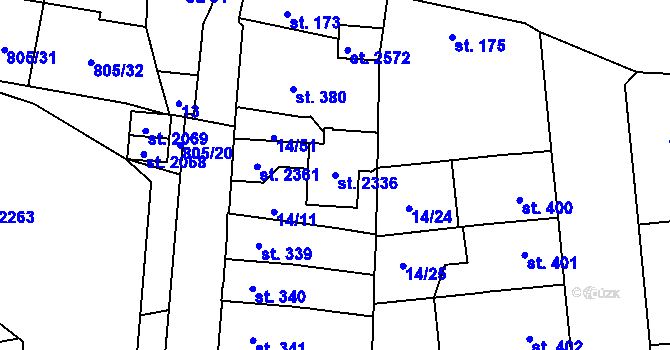 Parcela st. 2336 v KÚ Hodolany, Katastrální mapa