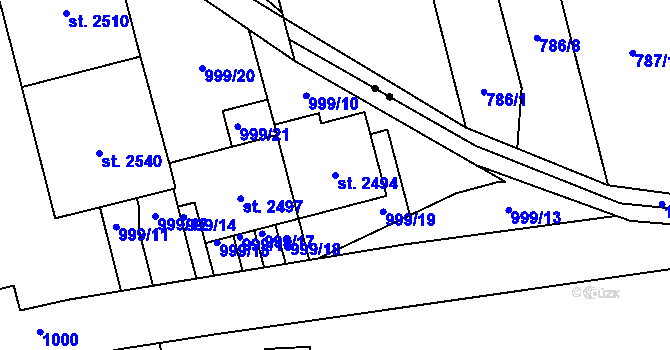 Parcela st. 2494 v KÚ Hodolany, Katastrální mapa