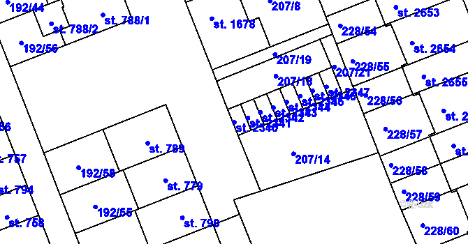 Parcela st. 2340 v KÚ Hodolany, Katastrální mapa