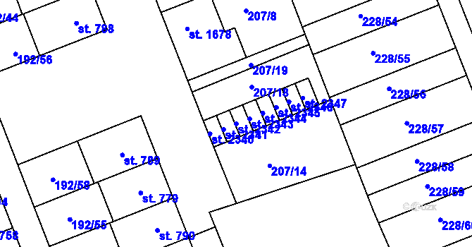 Parcela st. 2342 v KÚ Hodolany, Katastrální mapa