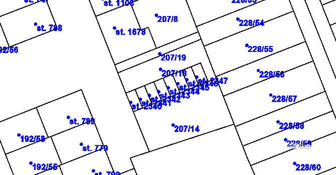Parcela st. 2344 v KÚ Hodolany, Katastrální mapa