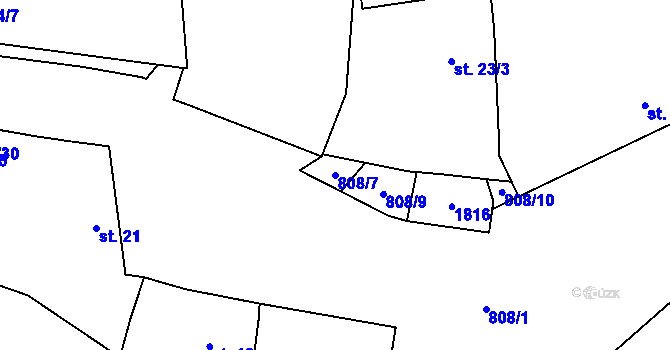 Parcela st. 808/7 v KÚ Hodolany, Katastrální mapa