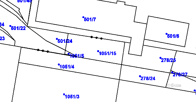 Parcela st. 1051/15 v KÚ Hodolany, Katastrální mapa