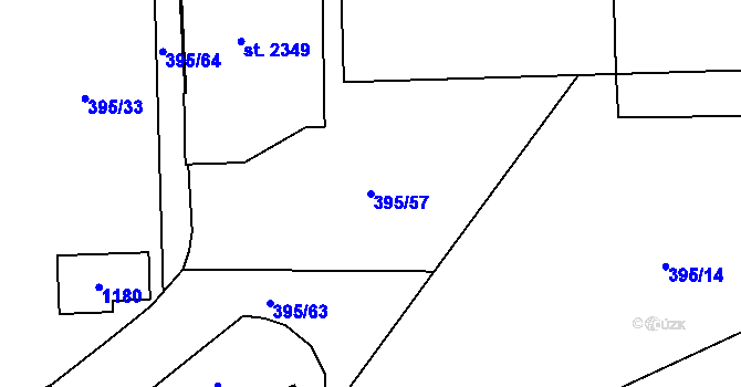 Parcela st. 395/57 v KÚ Hodolany, Katastrální mapa