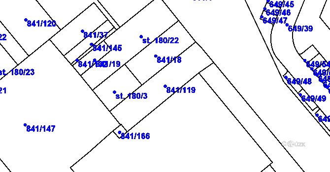 Parcela st. 841/119 v KÚ Hodolany, Katastrální mapa