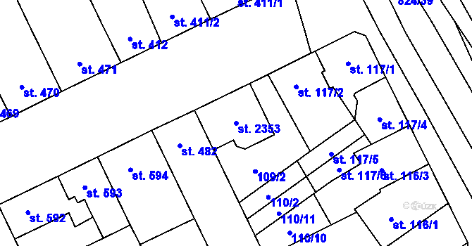 Parcela st. 2353 v KÚ Hodolany, Katastrální mapa