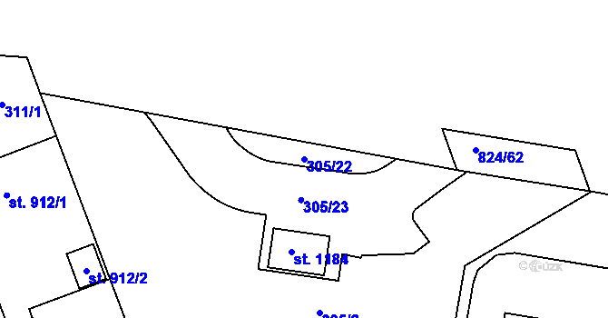 Parcela st. 305/22 v KÚ Hodolany, Katastrální mapa