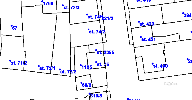 Parcela st. 2355 v KÚ Hodolany, Katastrální mapa