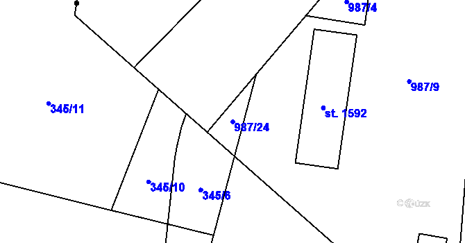 Parcela st. 987/24 v KÚ Hodolany, Katastrální mapa