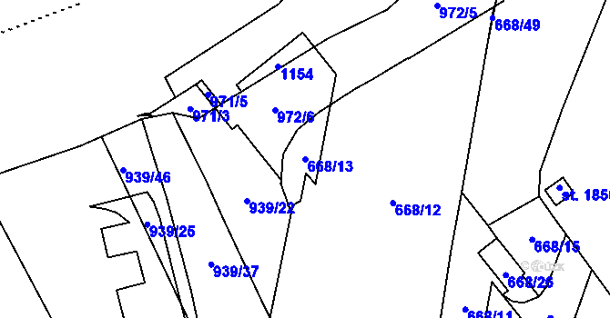 Parcela st. 668/13 v KÚ Hodolany, Katastrální mapa