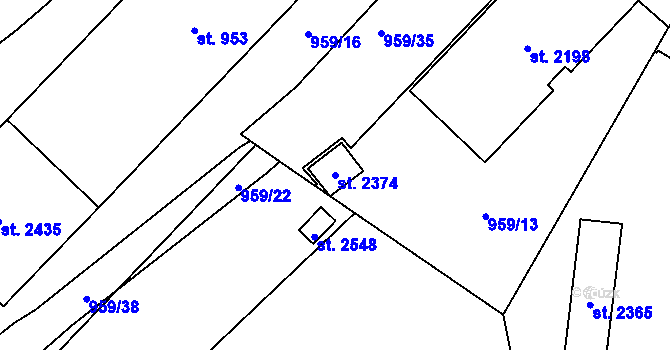 Parcela st. 2374 v KÚ Hodolany, Katastrální mapa
