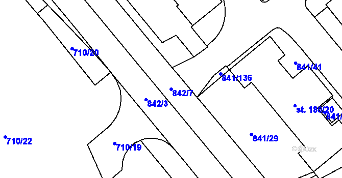 Parcela st. 842/7 v KÚ Hodolany, Katastrální mapa