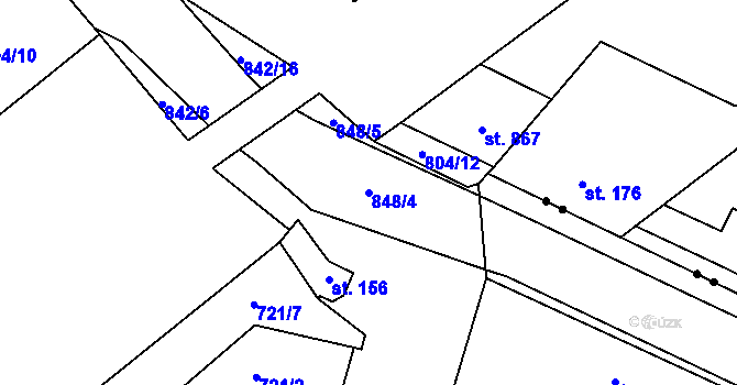 Parcela st. 848/4 v KÚ Hodolany, Katastrální mapa