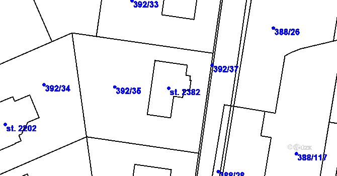 Parcela st. 2382 v KÚ Hodolany, Katastrální mapa