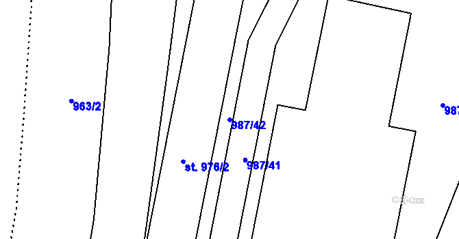 Parcela st. 987/42 v KÚ Hodolany, Katastrální mapa