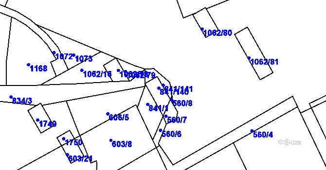 Parcela st. 841/141 v KÚ Hodolany, Katastrální mapa