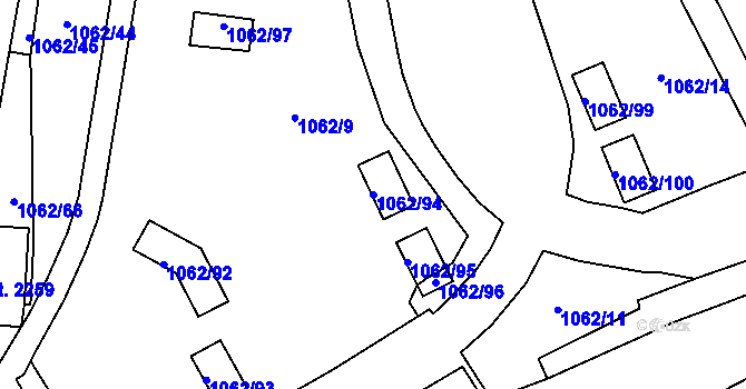 Parcela st. 1062/94 v KÚ Hodolany, Katastrální mapa
