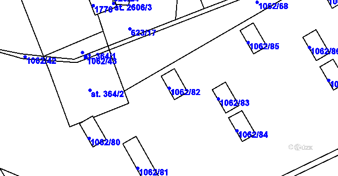 Parcela st. 1062/82 v KÚ Hodolany, Katastrální mapa