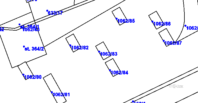 Parcela st. 1062/83 v KÚ Hodolany, Katastrální mapa