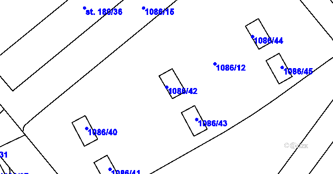 Parcela st. 1086/42 v KÚ Hodolany, Katastrální mapa
